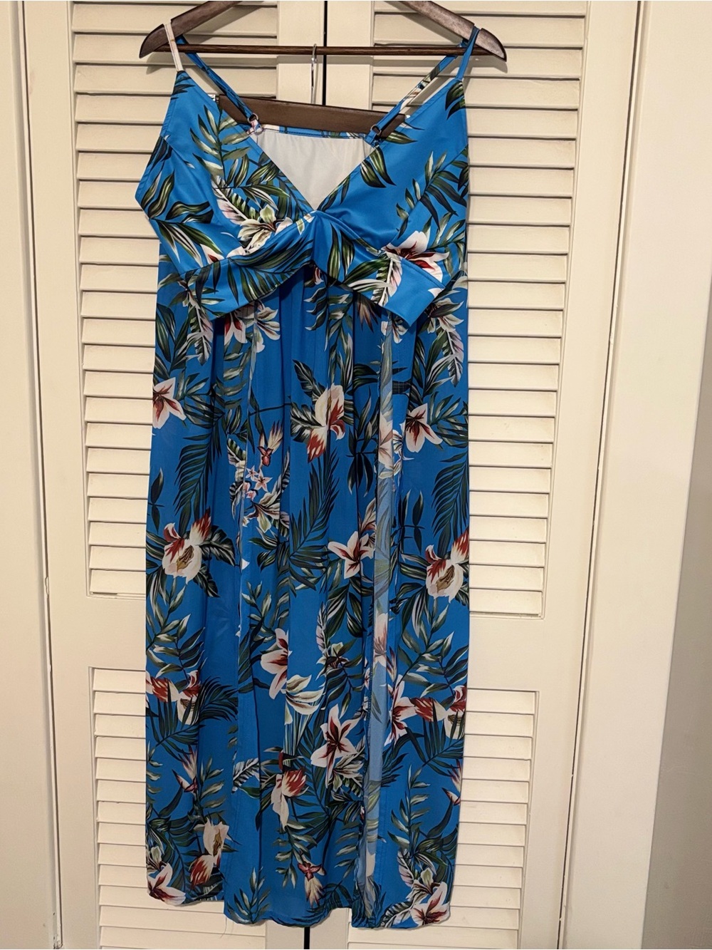 Blue Tropical Floral Tie-Front Swim Coverup Maxi